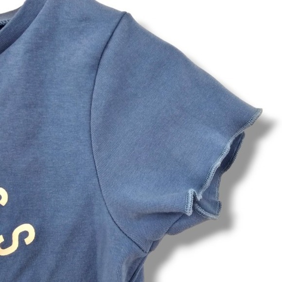 Alya Women's Cropped Lettuce Hem Greetings From Home T-Shirt Blue‎ Size Small - Picture 7 of 12